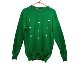 Sugra Ireland green sweater with white shamrocks women’s small St Patrick’s